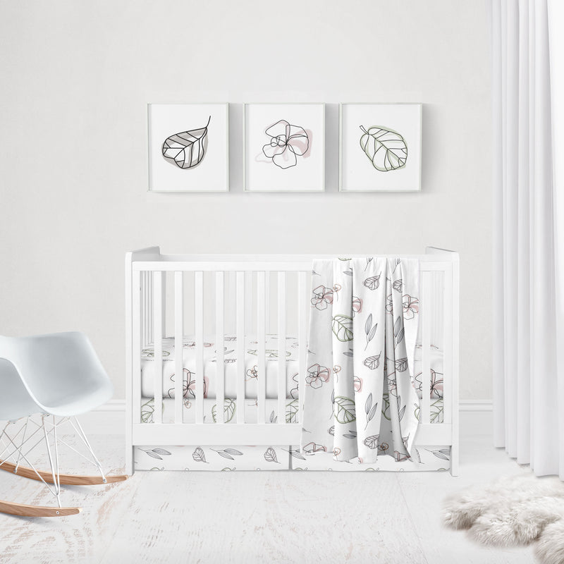 Goumikids 5 Piece Soft Organic Cotton Nursery Crib Bedding Set w/ Wall Art Decor