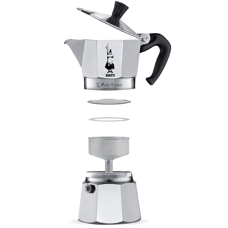Bialetti Moka Express Italian Stovetop 4.4 oz. Espresso Coffee Maker, Silver