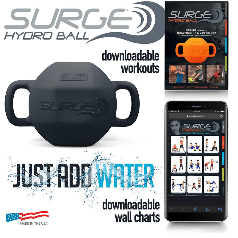 Surge Balance Enhancing Endurance Inertia Training Hydro Ball Pro, Black, 25 Lbs