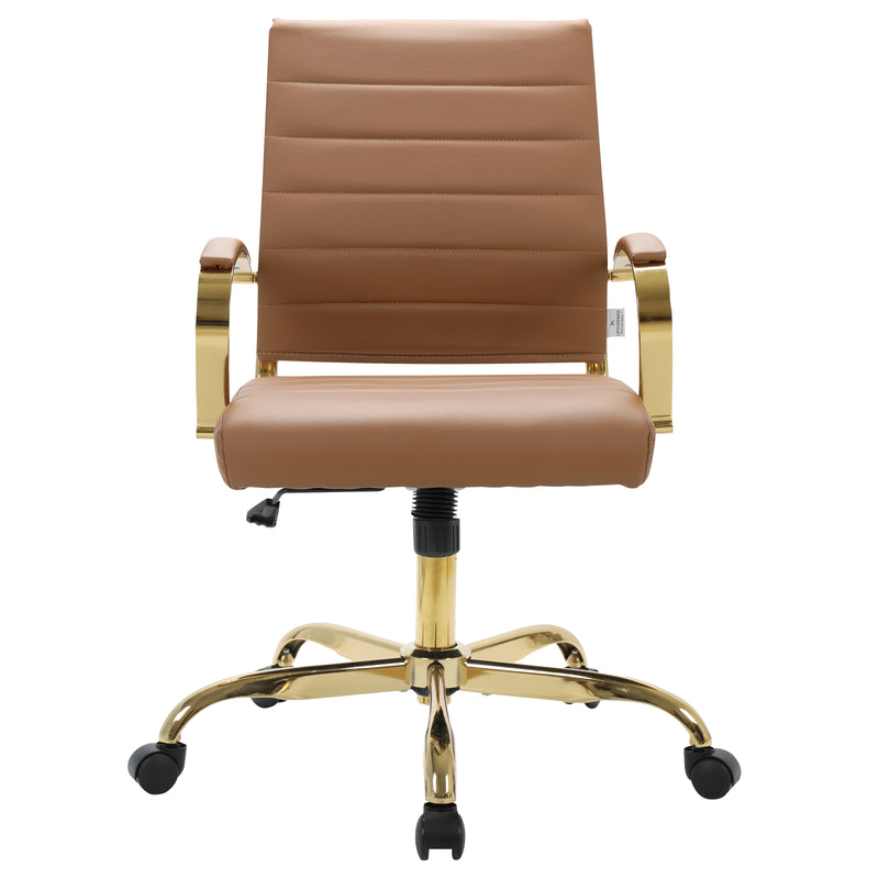 LeisureMod Benmar Modern Adjustable Height Leather Swivel Office Chair, Brown