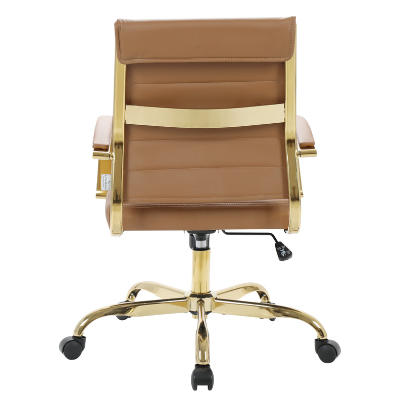LeisureMod Benmar Modern Adjustable Height Leather Swivel Office Chair, Brown