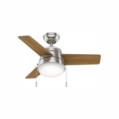 Hunter Aker 36" Indoor Ceiling Fan with LED Light and Pull Chain, Brushed Nickel