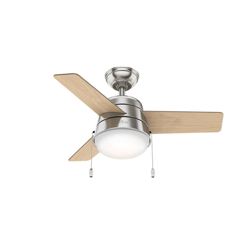 Hunter Aker 36" Indoor Ceiling Fan with LED Light and Pull Chain, Brushed Nickel