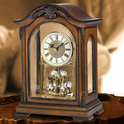 Bulova Clocks B1845 Durant Walnut Wood and Glass Revolving Pendulum Clock, Brown