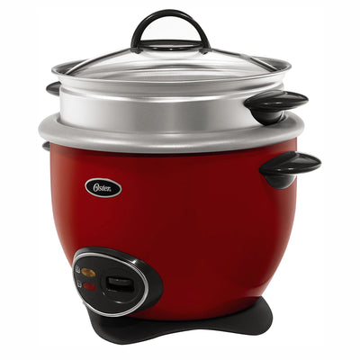 Oster Home Kitchen 14 Cup Capacity Non Stick Rice Cooker with Steam Tray, Red