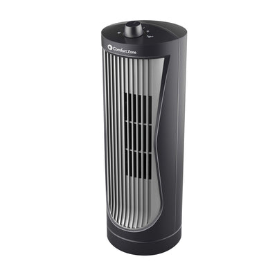 Comfort Zone 12-Inch 3 Speed Home Desktop Oscillating Tower Fan, Black (Used)