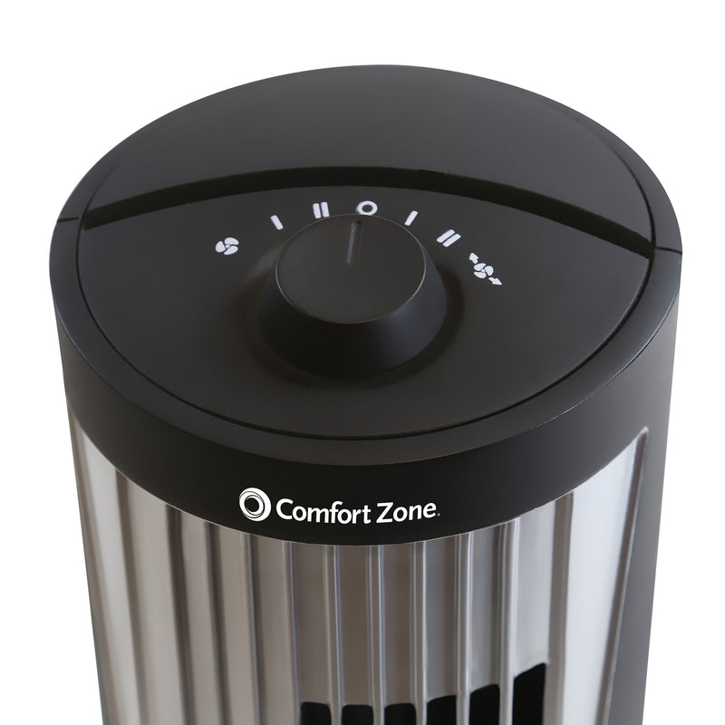 Comfort Zone 12-Inch 3 Speed Home Desktop Oscillating Tower Fan, Black (Used)