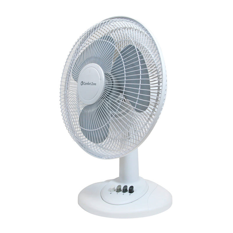 Comfort Zone 16" High-Velocity 3 Speed Adjustable Oscillating Table Fan, White