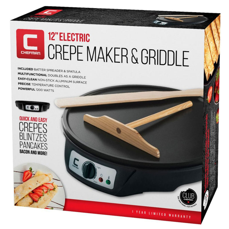 Chefman Electric Non-Stick Crepe/ Brunch Maker & Griddle, Black (Refurbished)