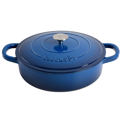 Crock-Pot 5 Qt Round Enamel Cast Iron Covered Dutch Oven Cooker, Sapphire Blue