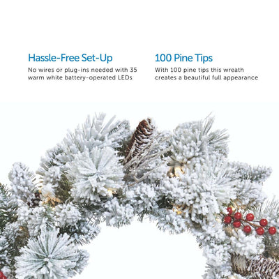 NOMA Snow Dusted 24 Inch Pre-Lit Battery Operated Artificial Wreath (Used)