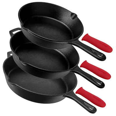 Cuisinel Versatile Pre-Seasoned Cast Iron Skillet 3 Multi-Sized Cooking Pan Set