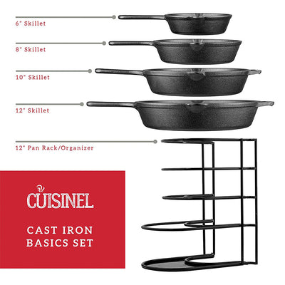 Cuisinel 5 Piece Essential Pre Seasoned Cast Iron Skillet Chef Cookware Set