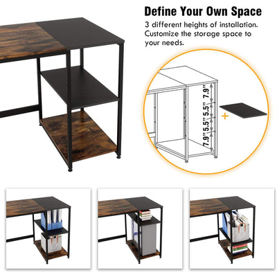 Bestier Industrial L Shaped Corner or Long Office Study Desk, Brown (Open Box)