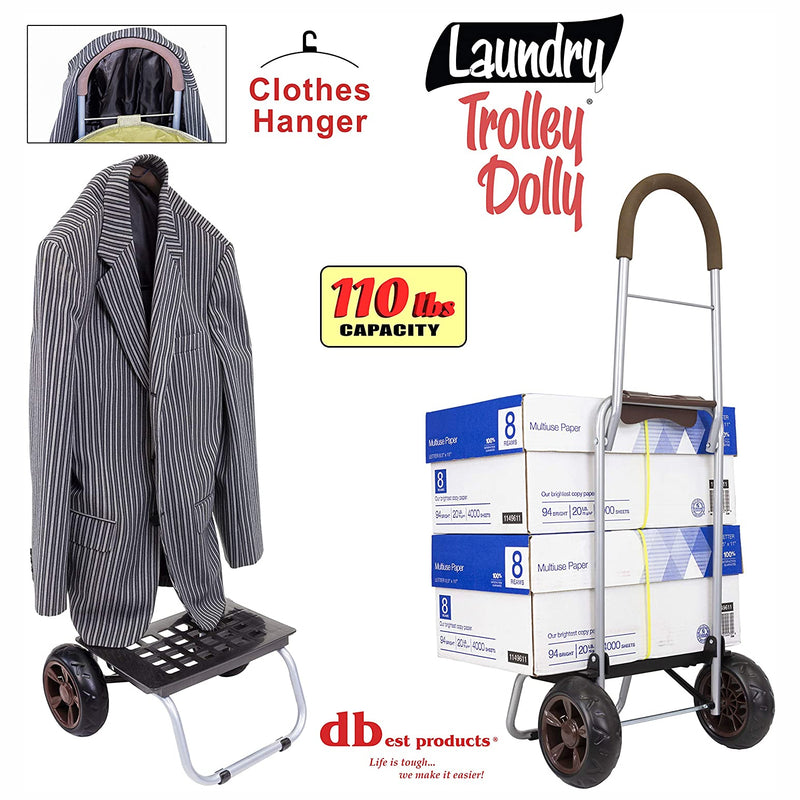 dbest products Laundry Trolley Dolly with Beige Hamper Bag and Wheeled Cart