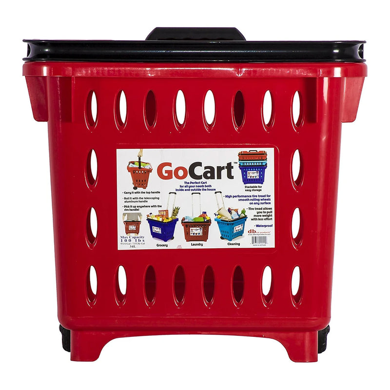 dbest products GoCart Wheeled Grocery Cart Utility Laundry Basket, Red (5 Pack)
