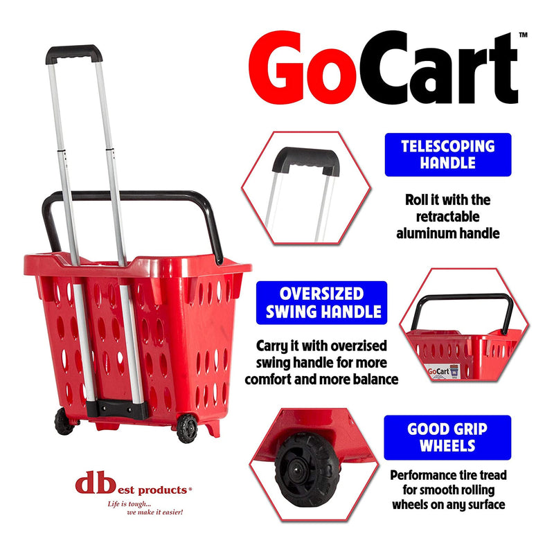 dbest products GoCart Wheeled Grocery Cart Utility Laundry Basket, Red (5 Pack)