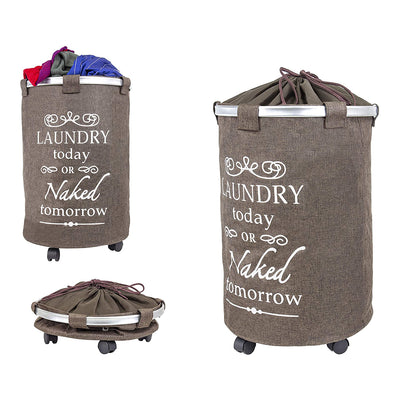 dbest products 360 Swivel Clothes Hamper Laundry Organizer Trolley Dolly, Brown