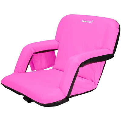 Driftsun Padded Folding Portable 6 Position Reclining Stadium Seat Chair, Pink