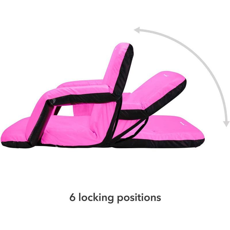 Driftsun Padded Folding Portable 6 Position Reclining Stadium Seat Chair, Pink