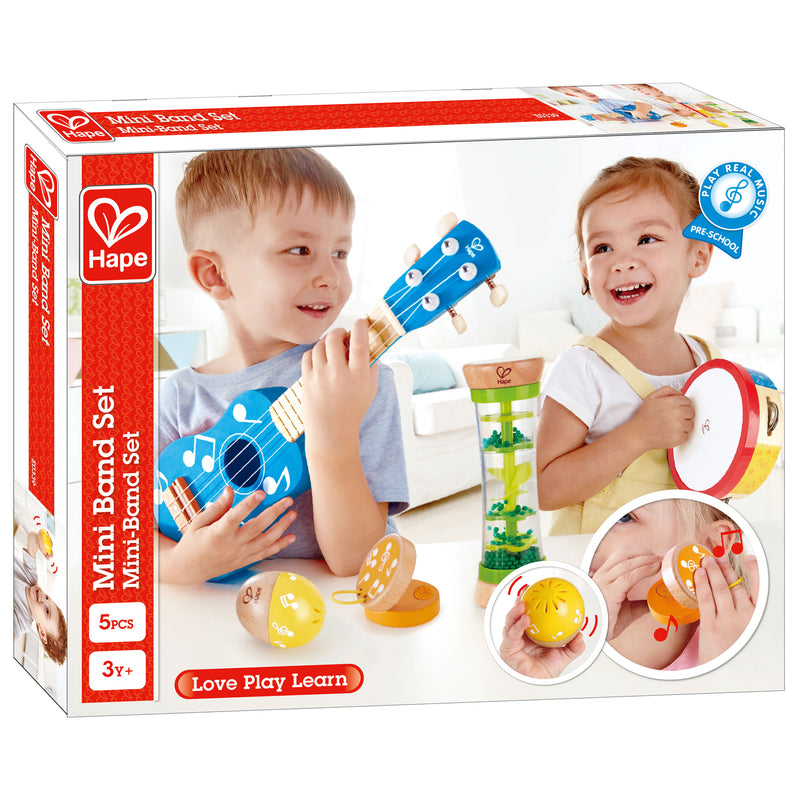 Hape Preschool Toddler Kids 5 Piece Wood Plastic Musical Toy Instrument Band Set