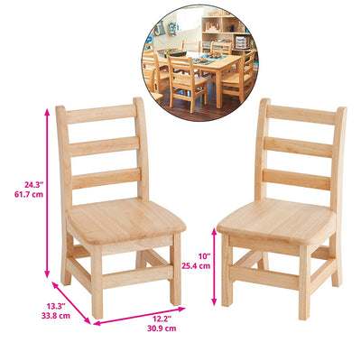 ECR4Kids 10 Inch Natural Hardwood Stable 3 Rung Ladderback Toddler Chair, 2 Pack