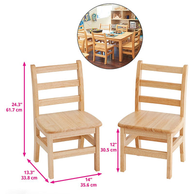ECR4Kids 12 Inch Natural Hardwood Stable 3 Rung Ladderback Toddler Chair, 2 Pack