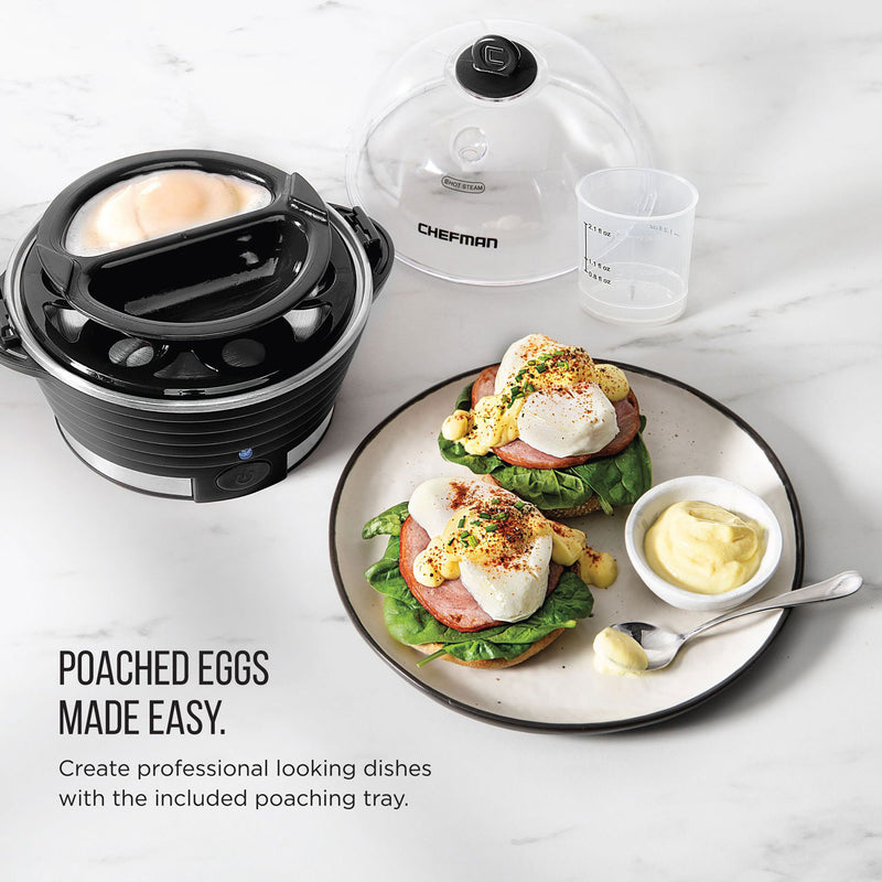 Chefman Everyday Plastic Electric 6 Egg Boiler Cooker with Built In Timer, Black