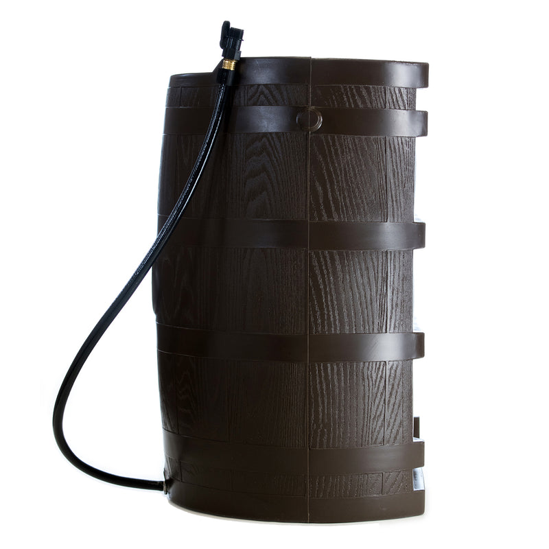FCMP Outdoor 45 Gallon Plastic Half Barrel Rain Water Collection Drum, Brown
