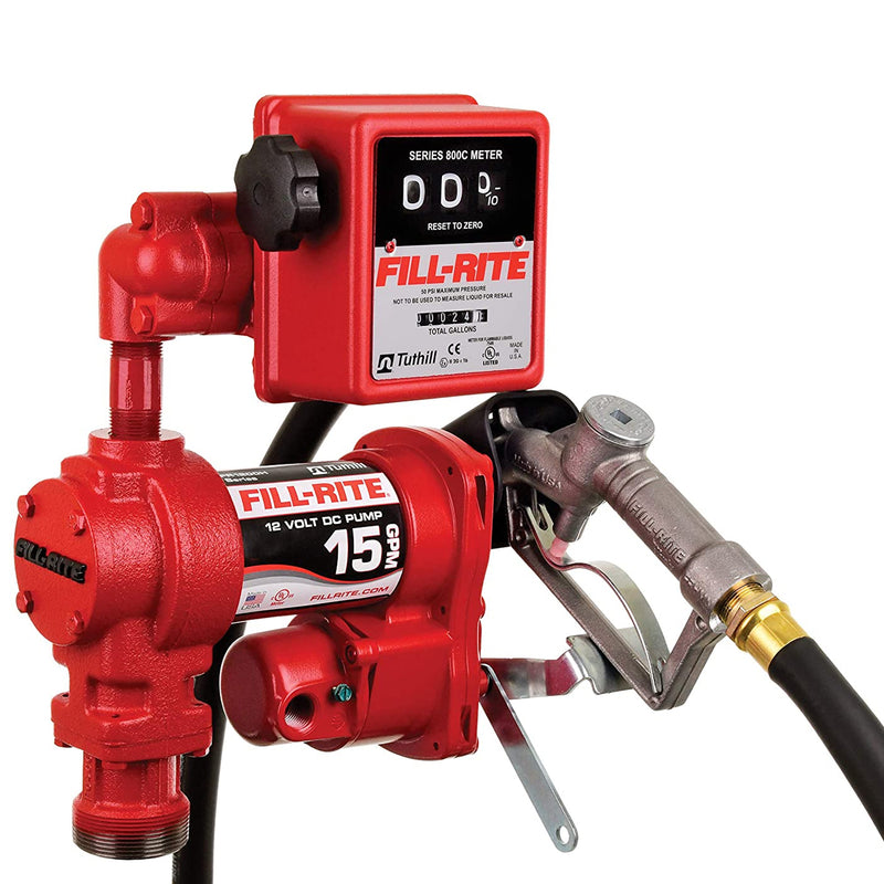FillRite FR1211G 12 V 0.25 HP 15 GPM DC Fuel Transfer Pump with Nozzle and Meter