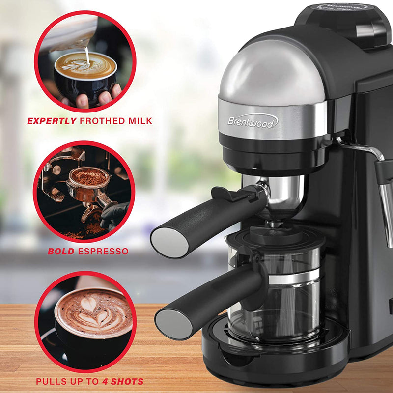 Brentwood 800W Cappuccino Brewer and Espresso Maker w/ Frothing Wand (Open Box)