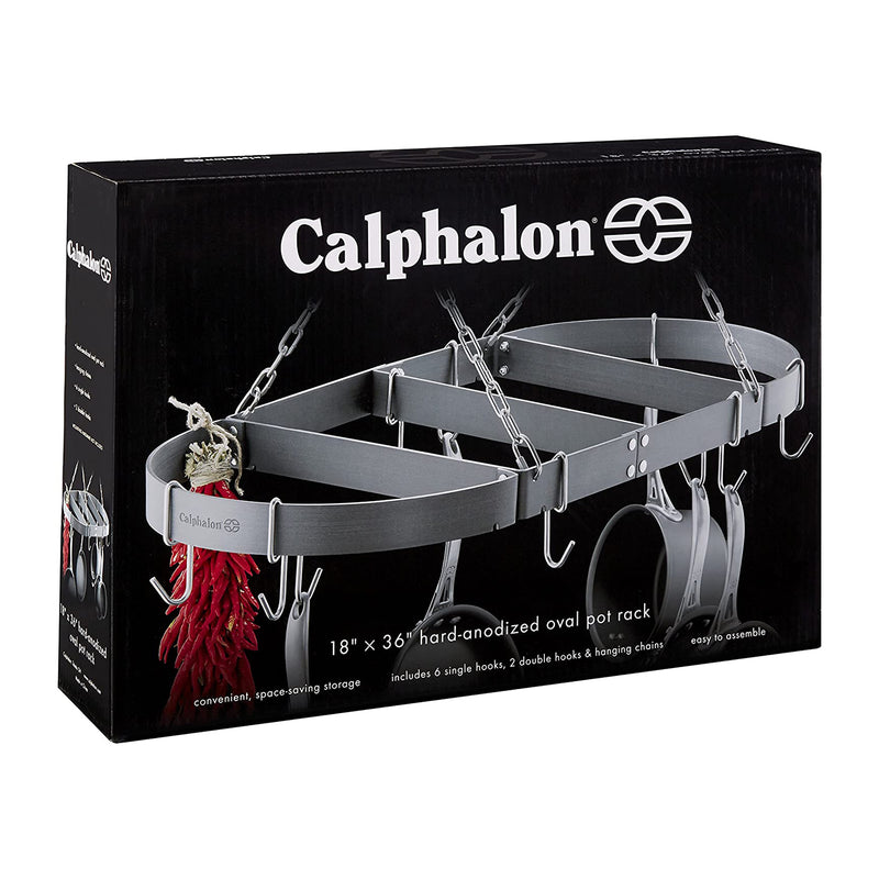 Calphalon 18" x 36" Hard Anodized Aluminum Space Saving Hanging Pot Rack, Black