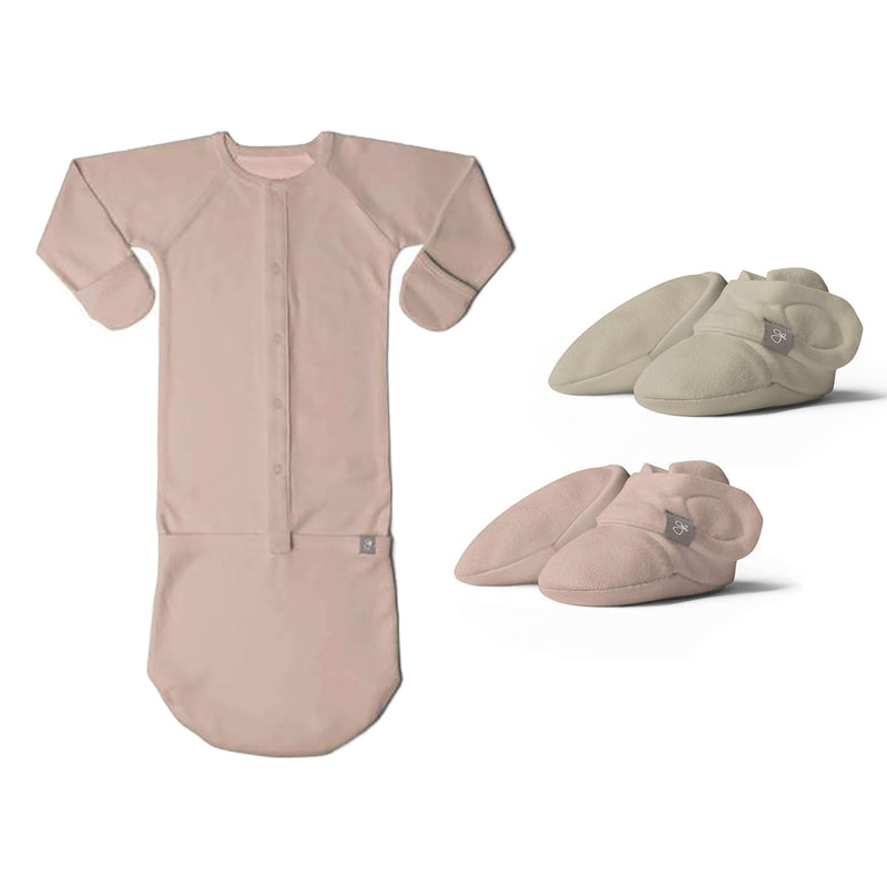 Goumikids 3-6M Baby Night Gown Sleepsack with Booties (2 Pairs), Rose/Soybean