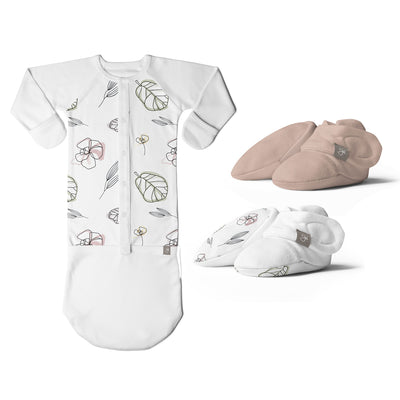 Goumikids 0-3M Baby Night Gown Sleepsack with Booties (2 Pairs), Floral/Rose