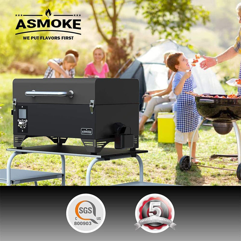 ASMOKE AS300 Portable Wood Pellet Smoker and Barbeque Grill with Probe, Black