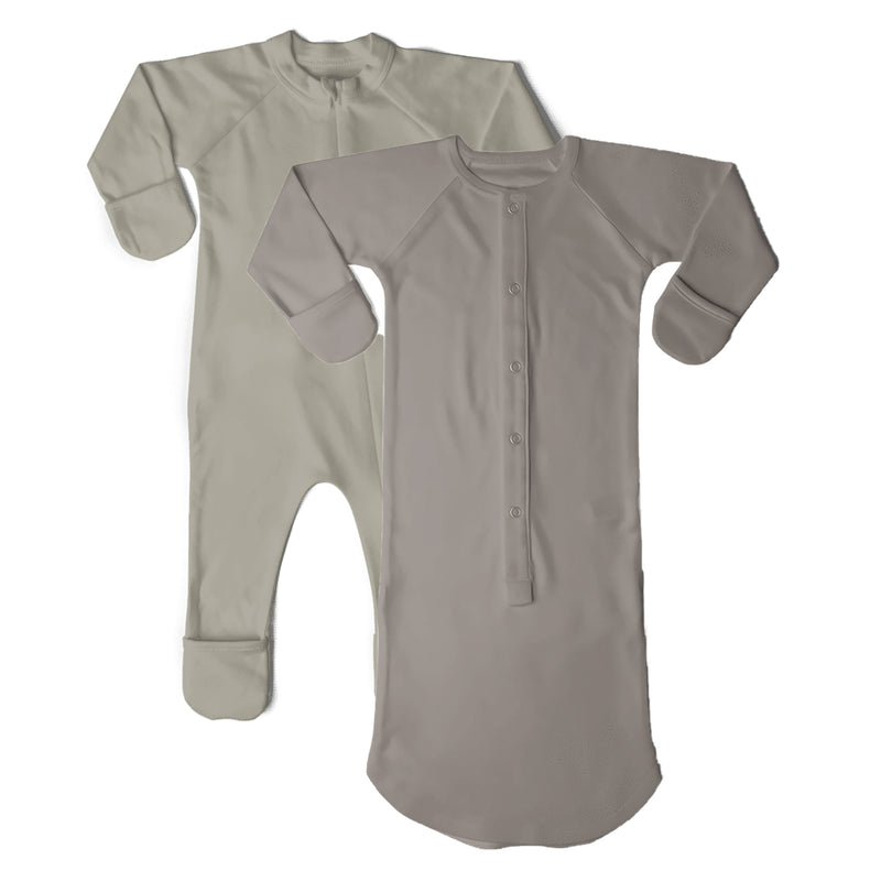 Goumikids Unisex Baby Footie Sleep Clothes Bundle, 0-3M Moss and Pewter
