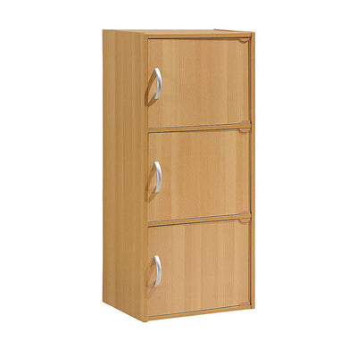 Hodedah 3 Door Enclosed Multipurpose Storage Cabinet for Home or Office, Beech