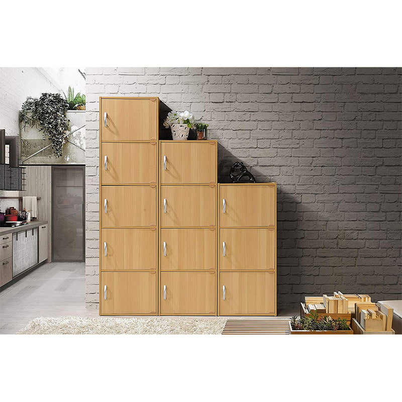 Hodedah 3 Door Enclosed Multipurpose Storage Cabinet for Home or Office, Beech