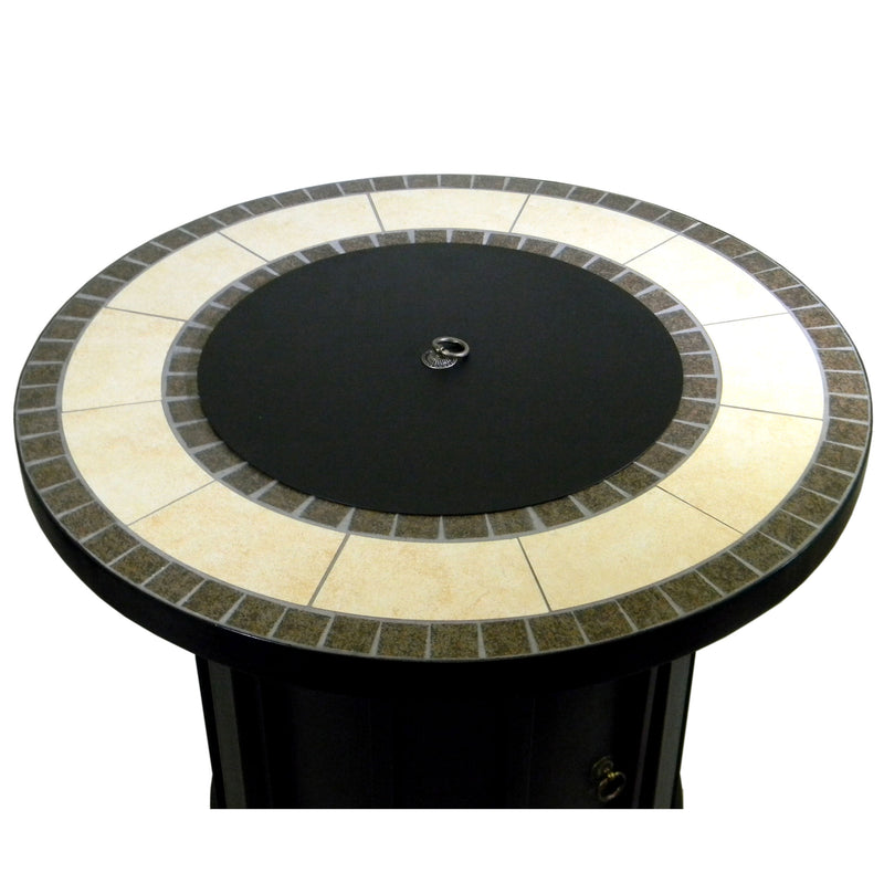 Hiland AFP-TTR Outdoor 30 In Round Tile Table Top Propane Fire Pit & Fire Glass