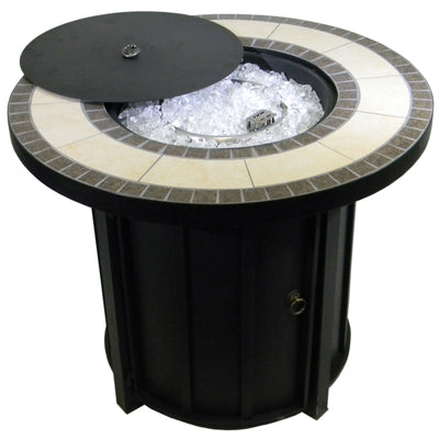 Hiland AFP-TTR Outdoor 30 In Round Tile Table Top Propane Fire Pit & Fire Glass