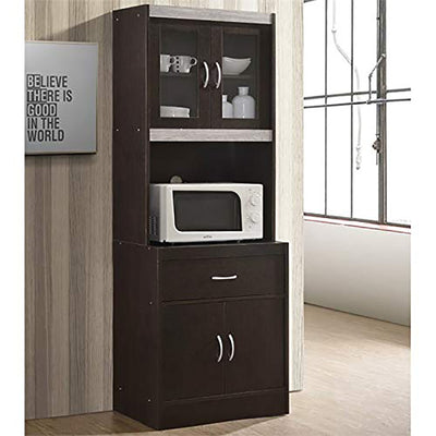 Hodedah Import 70" Tall Top/Bottom Enclosed Kitchen Cabinet w/ Drawer, Chocolate - VMInnovations