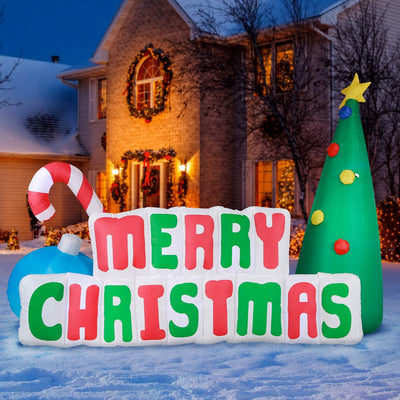 Holidayana 8' Wide Giant Inflatable Merry Christmas Sign Holiday Yard Decoration