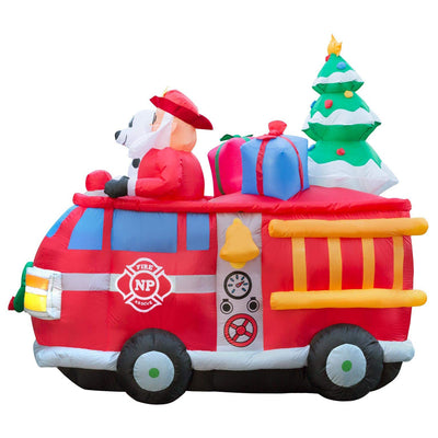 Holidayana 6.5' Giant Inflatable Santa Claus Holiday Fire Truck Yard Decoration