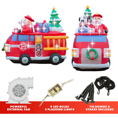 Holidayana 6.5' Giant Inflatable Santa Claus Holiday Fire Truck Yard Decoration