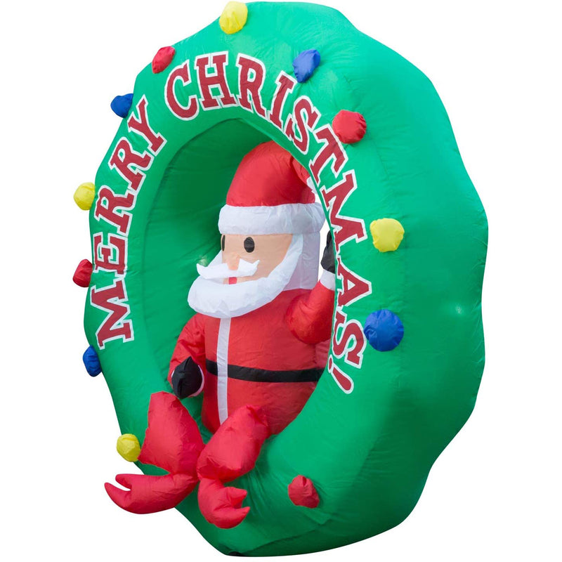 Holidayana 4 Foot Giant Inflatable Santa Claus Holiday Wreath Yard Decoration