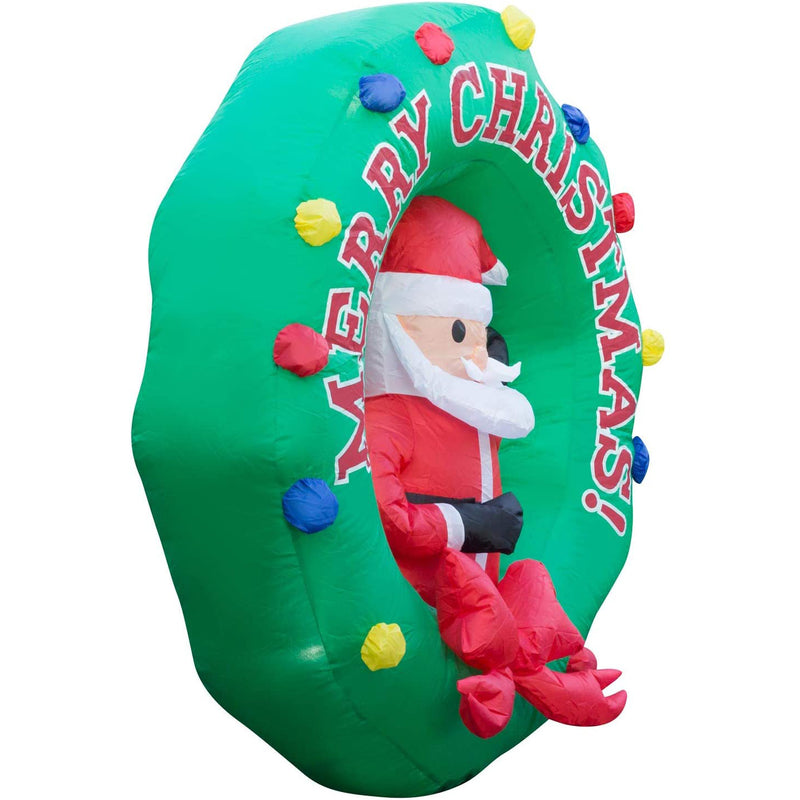 Holidayana 4 Foot Giant Inflatable Santa Claus Holiday Wreath Yard Decoration