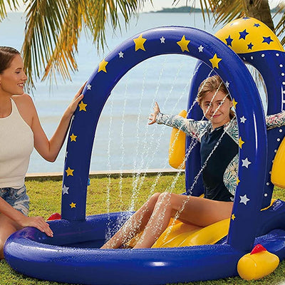 Hoovy HV-625 Space Rocket Inflatable Backyard Outdoor Kids Pool with Water Slide
