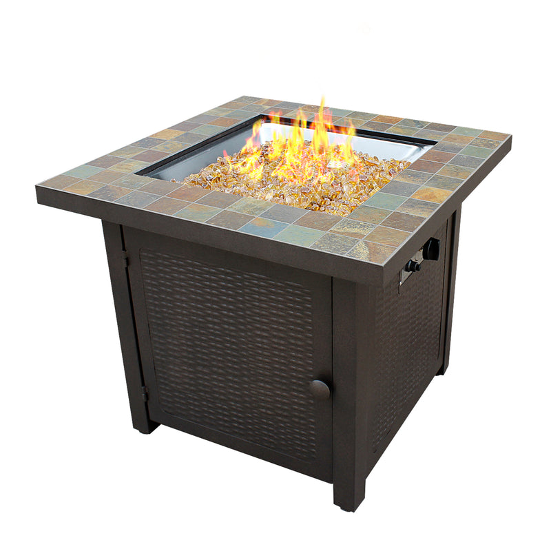 AZ Patio Heaters Hiland 30 Inch Square Slate Tile Top Propane Fire Pit, Bronze