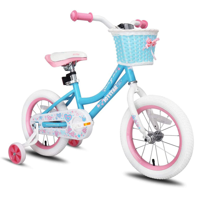 Joystar Angel 14 Inch Ages 3 to 5 Kids Bike with Training Wheels, Blue and Pink