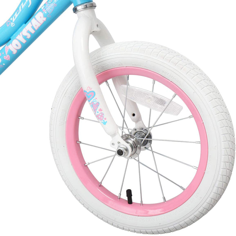 Joystar Angel 14 Inch Ages 3 to 5 Kids Bike with Training Wheels, Blue and Pink